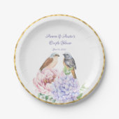 2つの水の色の松の鳥カップルのシャワー ペーパープレート (正面)