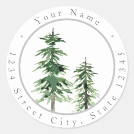 2つの水彩松の木のラベル ラウンドシール