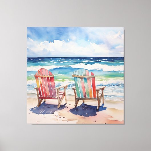 2つの沿岸のビーチデジタルのための日当カラフルたりの良い日 キャンバスプリント (正面)