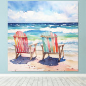 2つの沿岸のビーチデジタルのための日当カラフルたりの良い日 キャンバスプリント (インサイチュ (ウッドフロア))