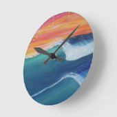 2つの波のオレンジの空 ラウンド壁時計 (傾斜)