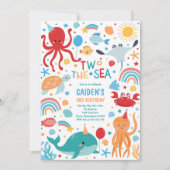 2つの海かわいい海の生き物2nd誕生日パーティー 招待状 (正面)