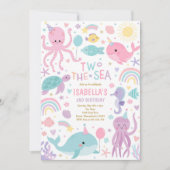 2つの海かわいい海の生き物2nd誕生日パーティー 招待状 (正面)