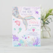 2つの海の女の子2番目の誕生日マーメイドテール招待状。 招待状 (スタンド正面)