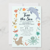 2つの海の海動物キッズ第2誕生日 招待状 (正面)