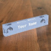 2つの海ブルーと白のジャンピングイルカ デスクネームプレート (側面)