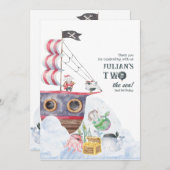 2つの海賊船マーメイド2歳の誕生日パーティー サンキューカード (正面/裏面)