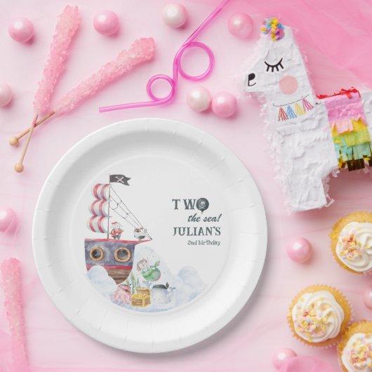 2つの海賊船マーメイド2歳の誕生日パーティー ペーパープレート (パーティー)