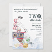 2つの海賊船マーメイド2歳の誕生日パーティー 招待状 (正面)