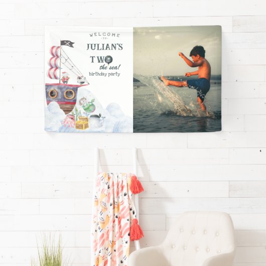 2つの海賊船マーメイド2歳の誕生日パーティー 横断幕 (インサイチュ)