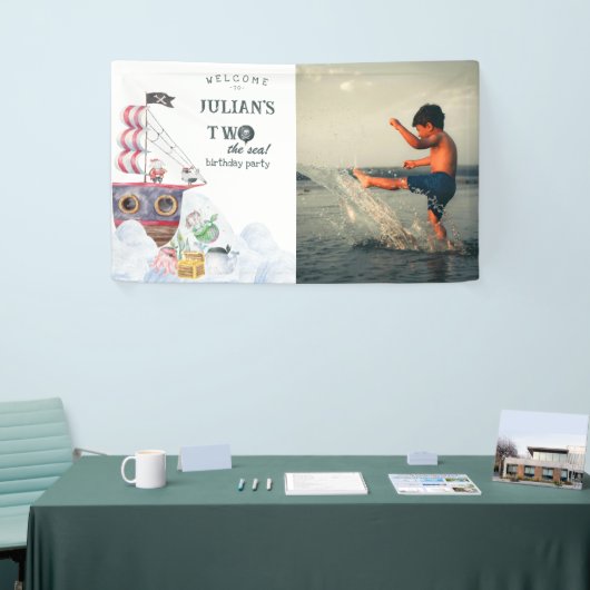 2つの海賊船マーメイド2歳の誕生日パーティー 横断幕 (トレードショー)