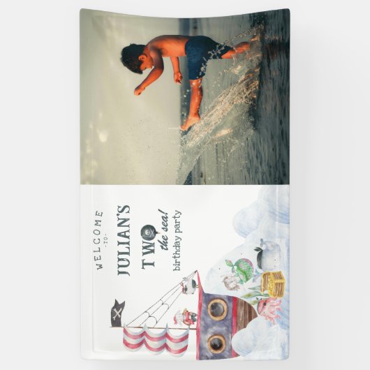 2つの海賊船マーメイド2歳の誕生日パーティー 横断幕 (縦)