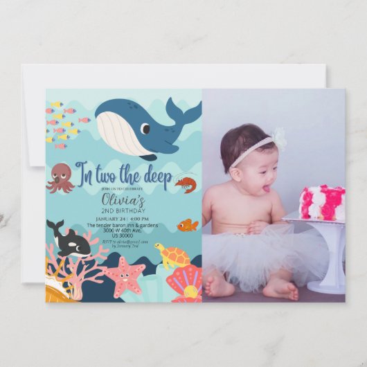 2つの深い、水中2番目の誕生日 招待状 (正面)