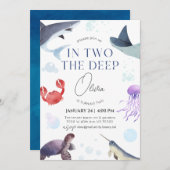 2つの深い、海、水中2番目の誕生日 招待状 (正面/裏面)