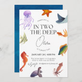 2つの深い、海、水中2番目の誕生日 招待状 (正面/裏面)