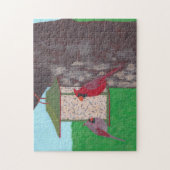 2つの深紅色がフィーダー絵画で、パズル ジグソーパズル (縦)