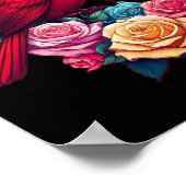 2つの深紅色とカラフルバラとハート ポスター (角)