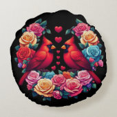 2つの深紅色とカラフルバラとハート ラウンドクッション (裏面)