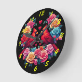 2つの深紅色とカラフルバラとハート ラウンド壁時計 (傾斜)