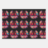 2つの深紅色とカラフルバラとハート ラッピングペーパーシート (正面2)