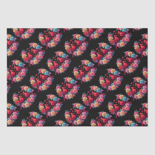 2つの深紅色とカラフルバラとハート 薄葉紙 (正面)