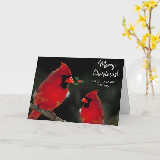 2つの深紅色クリスマスグリーティングカーパーソナライズされたド カード (黄色い花)