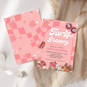 2つの溝のデイジー花レトロGroovy 2番目の誕生日 招待状