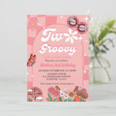 2つの溝のデイジー花レトロGroovy 2番目の誕生日 招待状 (スタンド正面)