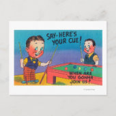 2つの漫画の男の遊プール、ここにキュー ポストカード (正面)