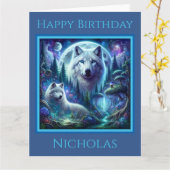 2つの狼のファンタジーワールド誕生日カード カード (黄色い花)