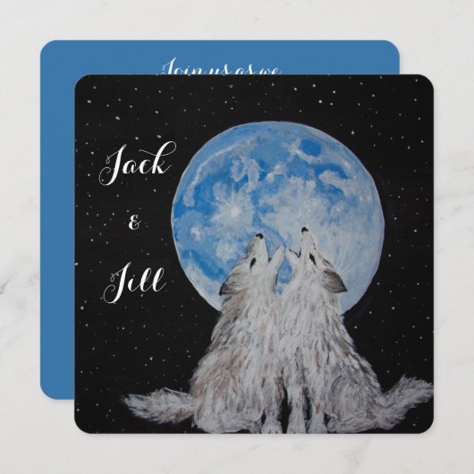 2つの狼ハウリングアットザムーン結婚式招待状 シーズンカード (正面/裏面)