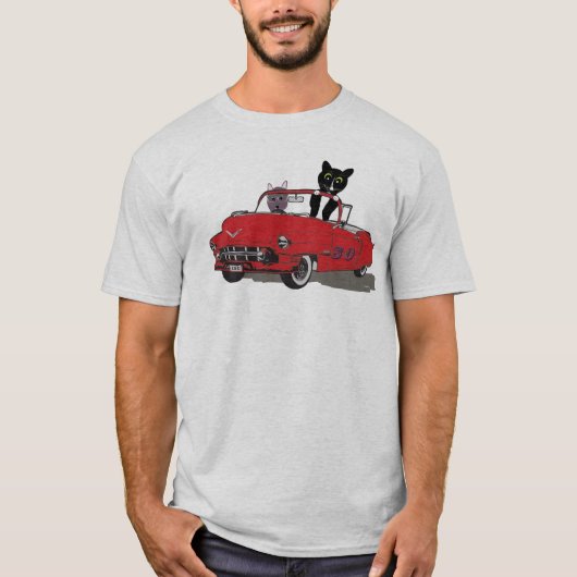2つの猫の喜びの乗馬の人のTシャツ Tシャツ (正面)