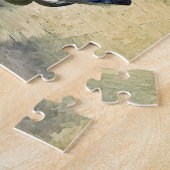 2つの理容師チェアとピンクのストライプの理容師キャップ ジグソーパズル (側面)