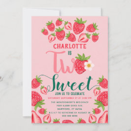 2つの甘いいちごターニング2つの誕生日パーティー 招待状