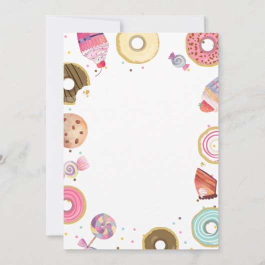 2つの甘いお菓子キャンディドーナツ女の子2誕生日 招待状 (裏面)