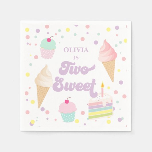 2つの甘いアイスクリームとケーキ2nd誕生日 スタンダードカクテルナプキン (正面)