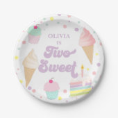 2つの甘いアイスクリームとケーキ2nd誕生日 ペーパープレート (正面)