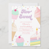 2つの甘いアイスクリームとケーキ2nd誕生日 招待状 (正面)