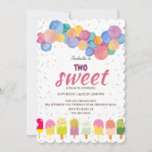 2つの甘いアイスクリームとポップシクル2nd誕生日ガール 招待状 (正面)