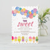 2つの甘いアイスクリームとポップシクル2nd誕生日ガール 招待状 (スタンド正面)