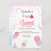 2つの甘いアイスクリームと振りかける2ndバースデーガール 招待状 (正面/裏面)