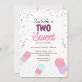 2つの甘いアイスクリームと振りかける2ndバースデーガール 招待状 (正面)