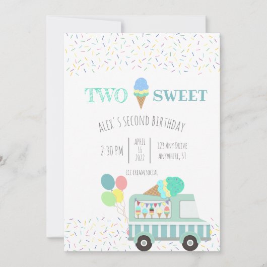 2つの甘いアイスクリームの社会的な誕生日の招待 招待状 (正面)