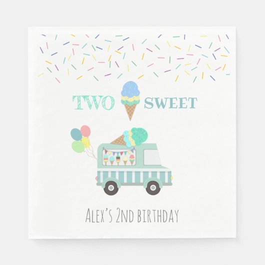 2つの甘いアイスクリームの第2の誕生日パーソナライズされた スタンダードランチョンナプキン (正面)