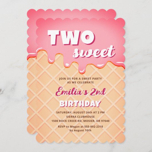 2つの甘いアイスクリームサマーガール2nd誕生日パーティー 招待状 (正面/裏面)