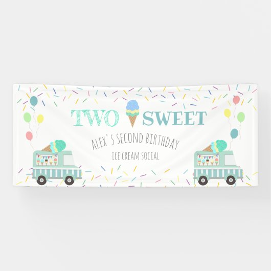 2つの甘いアイスクリームソーシャルバースデーバナー 横断幕 (横)