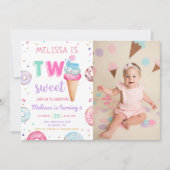 2つの甘いアイスクリームドーナツ2nd誕生日の写真 招待状 (正面)