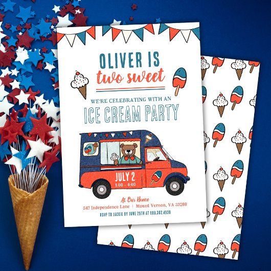 2つの甘いアイスクリームパーティー2nd誕生日 招待状