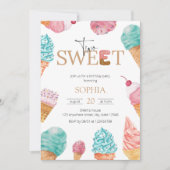 2つの甘いアイスクリーム最初の誕生日パーティーガール 招待状 (正面)