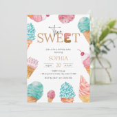 2つの甘いアイスクリーム最初の誕生日パーティーガール 招待状 (スタンド正面)